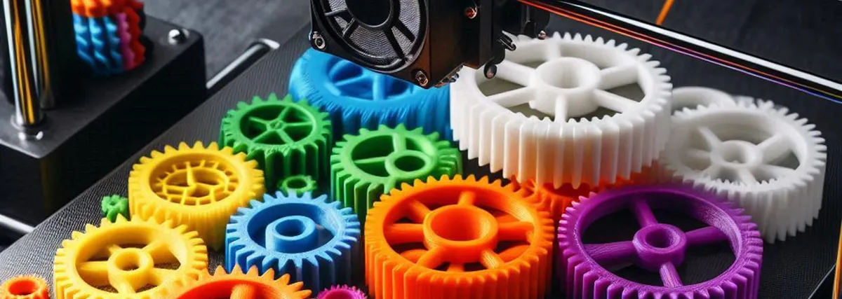 Sortiment ozubených koleček, dílů a součástek vytištěných na 3D tiskárně